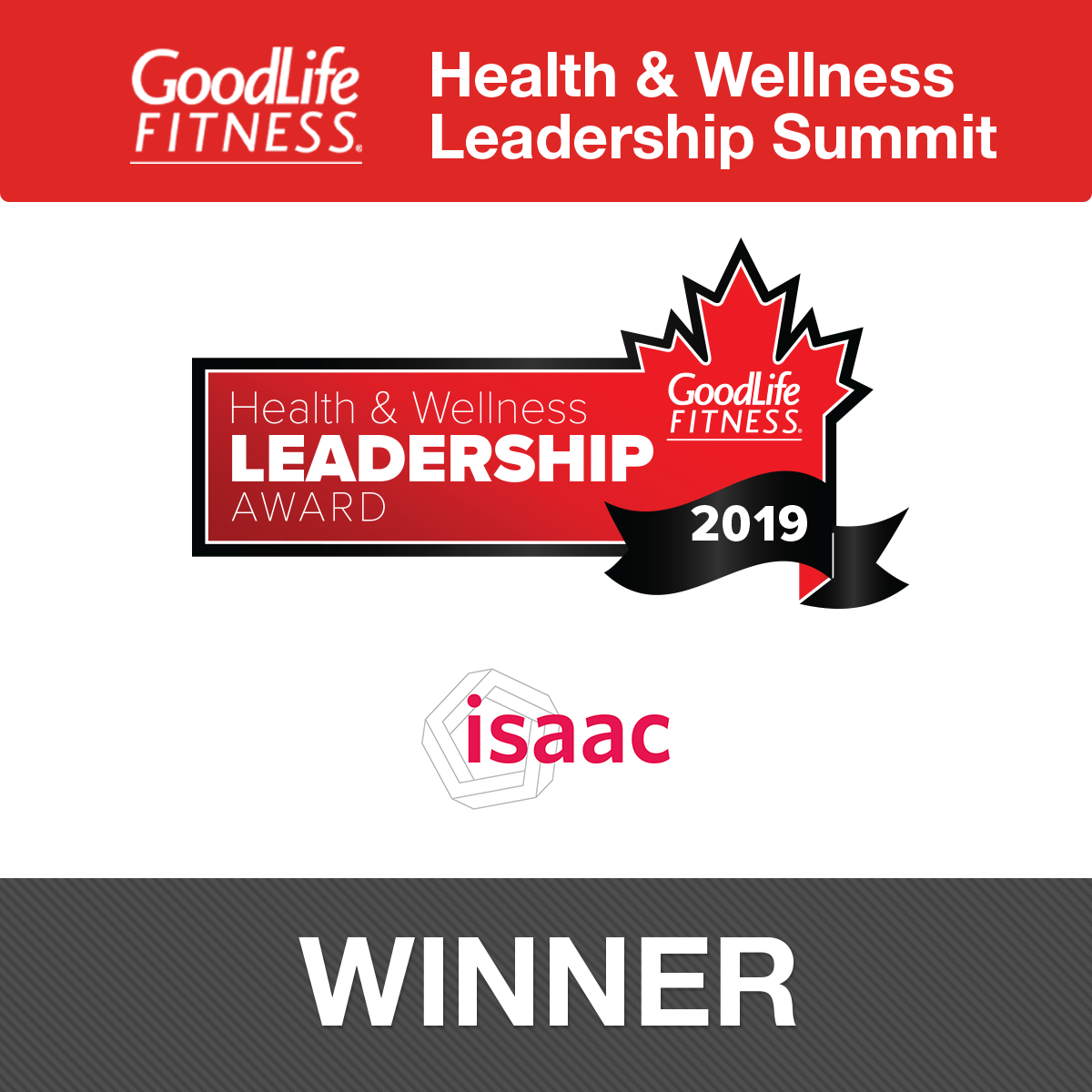 Goodlife Fitness Health and Wellness Leadership Summit 2019 Winner Award Banner